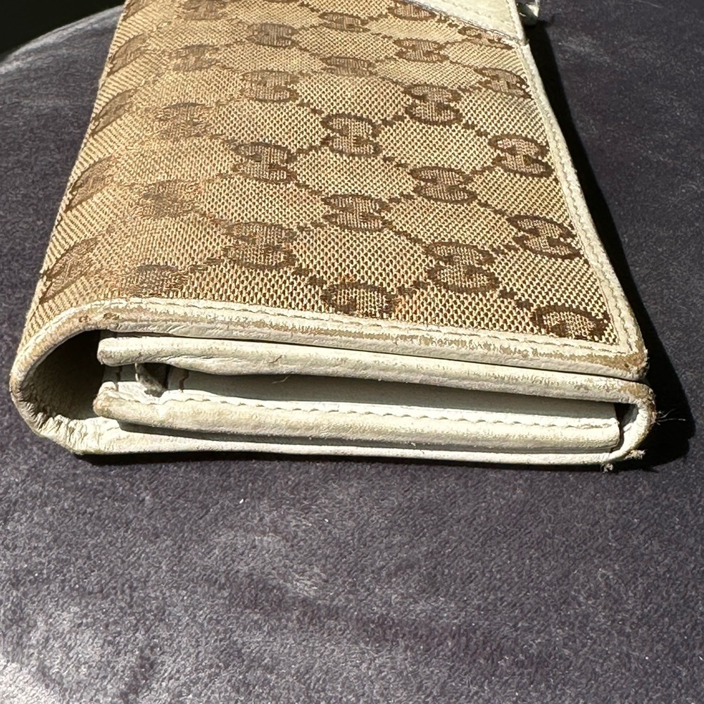 Gucci GG Canvas Continental/Long Wallet — White Leather Silver Hardware Vintage - Picture 7 of 11